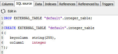 Viewing the SQL Source tab in SQL Workbench