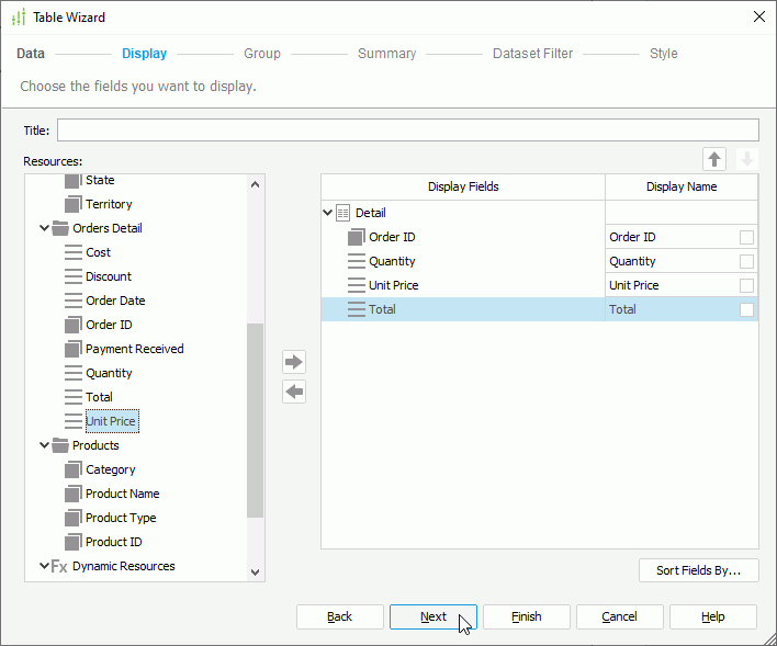 Add Table Display Fields