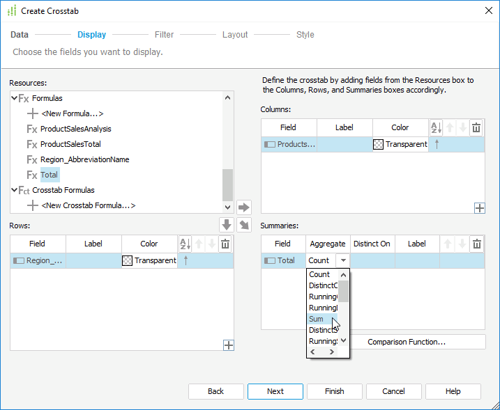 Add Fields to Crosstab