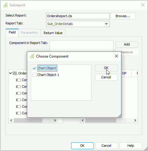 Add Component from Subreport