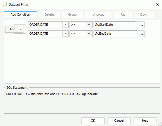 Dataset Filter Conditions