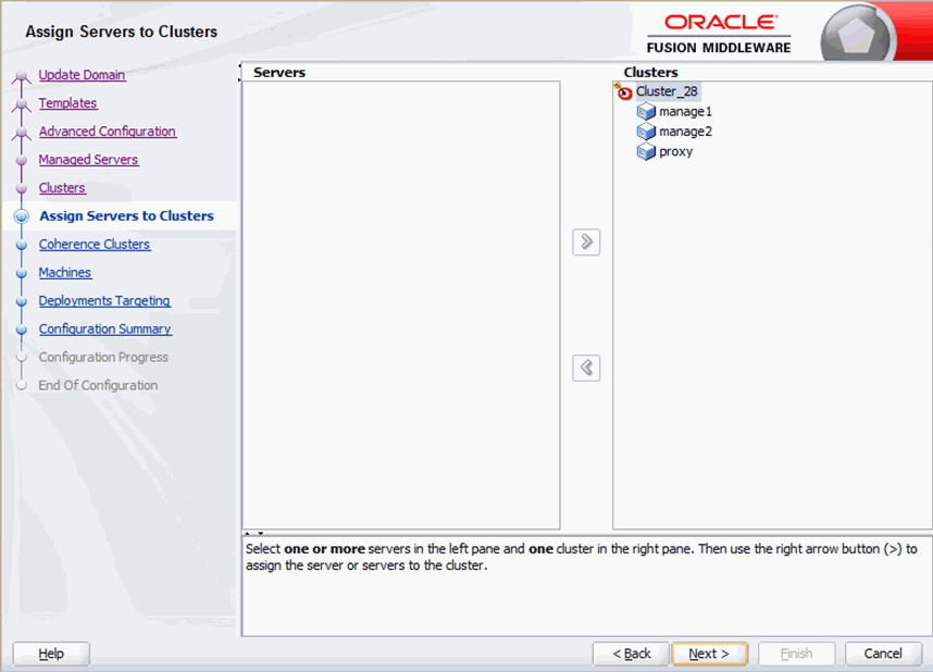 Assign Servers to Clusters page