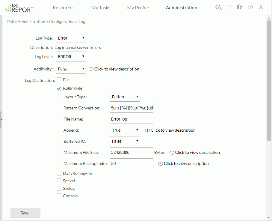 Log page