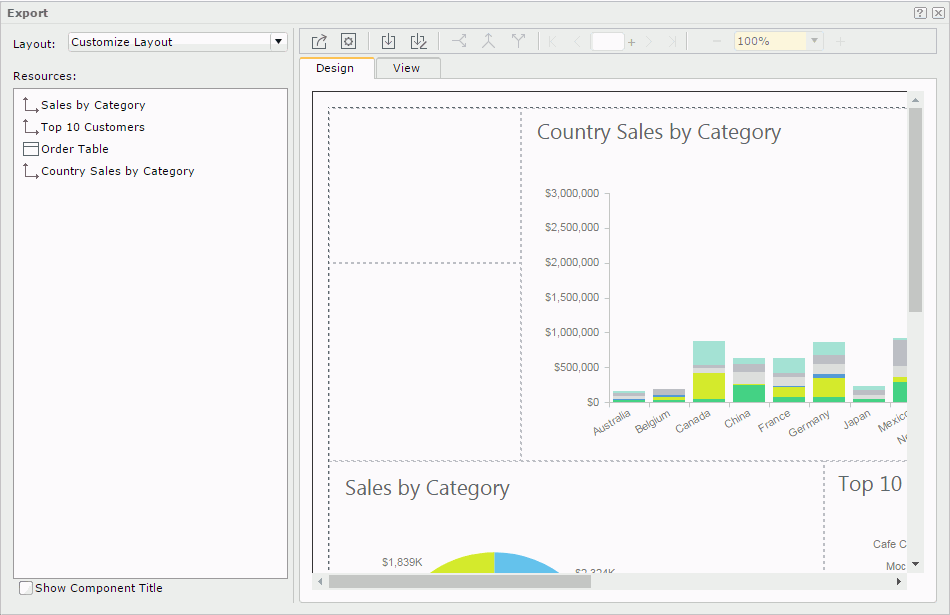 Export dialog - Dashboard Level