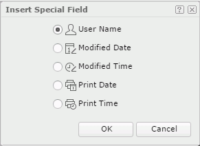 Insert Special Field dialog