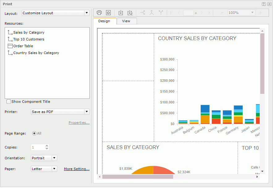 Print dialog - Customize Layout