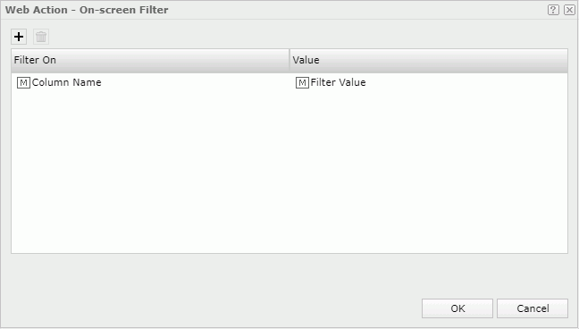 Web Action - On-screen Filter dialog box