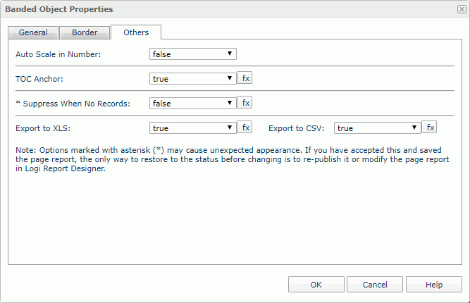 Banded Object Properties dialog box - Others tab