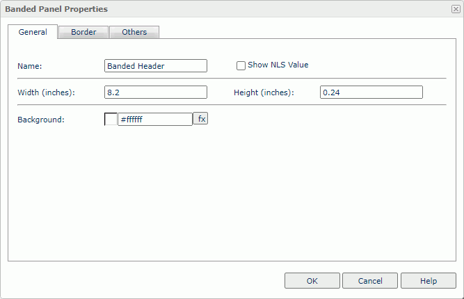 Banded Panel Properties dialog box - General tab