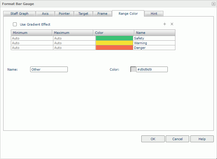 Format Bar Gauge dialog box - Range Color