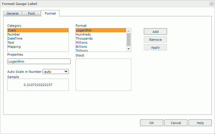 Format Gauge Label dialog box - Format