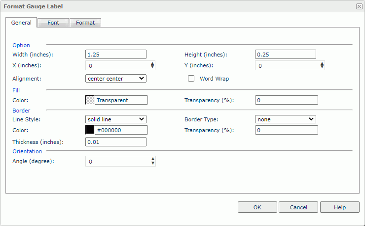 Format Gauge Label dialog box - General