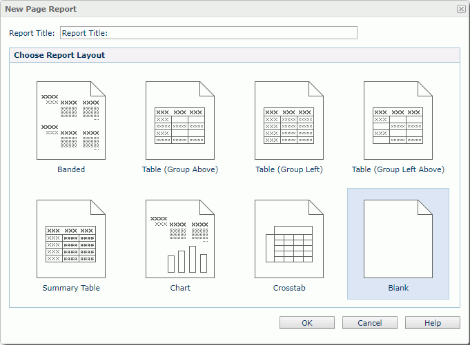 New Page Report dialog