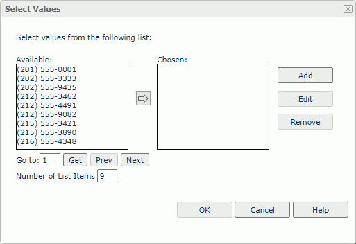 Select Value dialog box