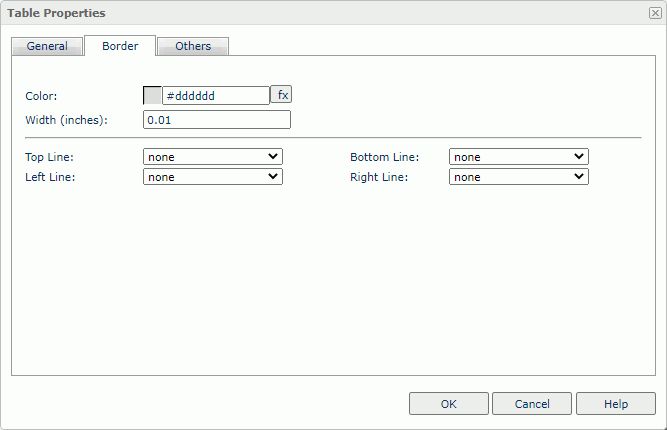 Table Properties dialog box - Border tab