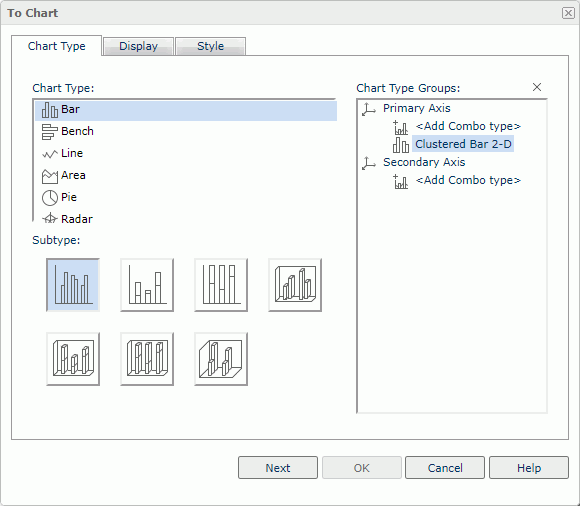 To Chart dialog box - Chart Type tab