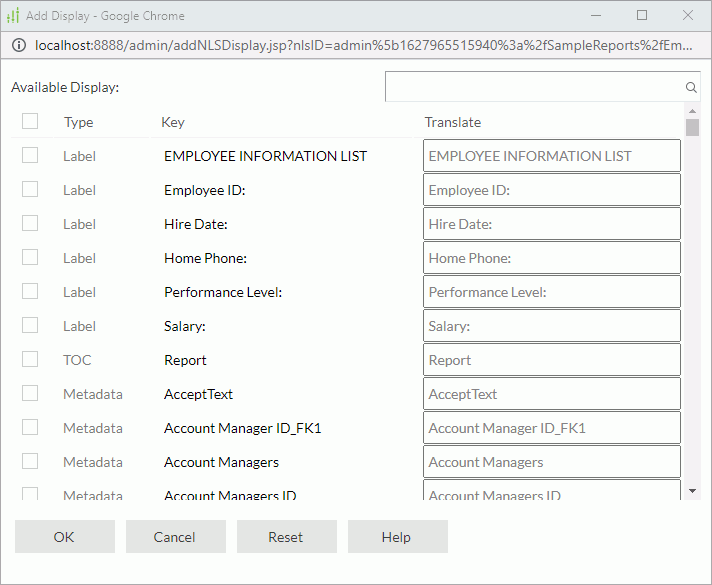 Add Display dialog box