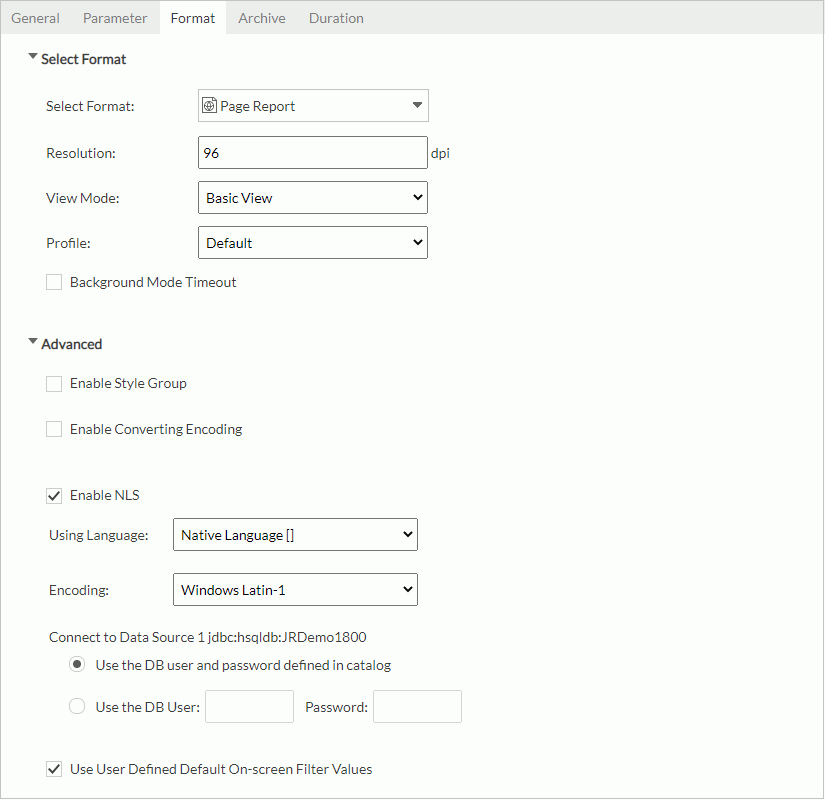 Advanced Run dialog box - Format tab