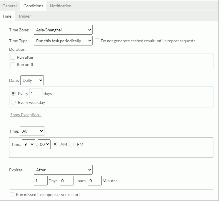 New Cache - Time subtab