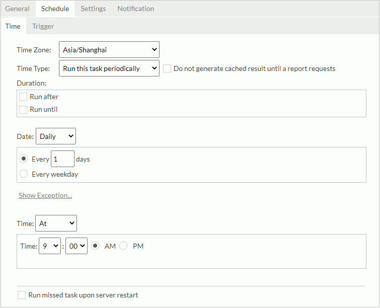 New Cube dialog box - Schedule - Time subtab