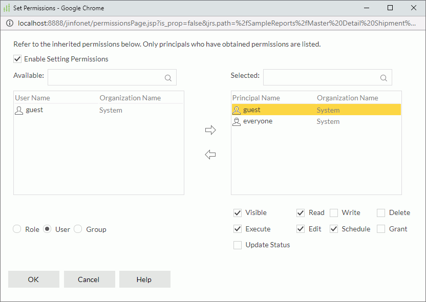 Set Permissions dialog box