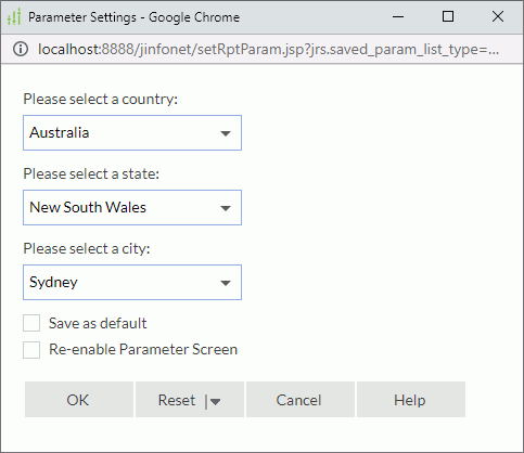 Parameter Settings dialog box