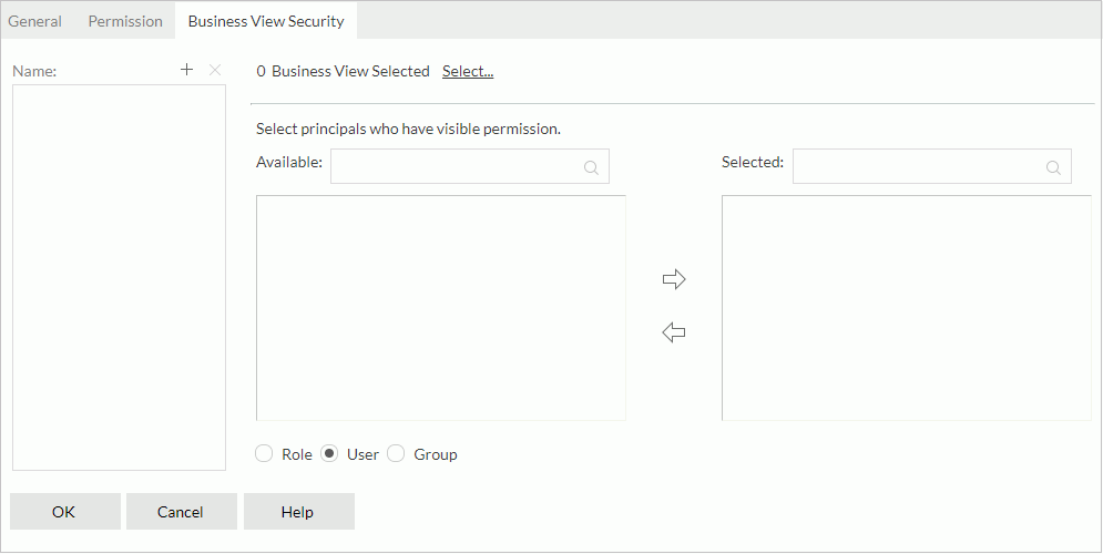 Properties dialog box - Business View Security tab