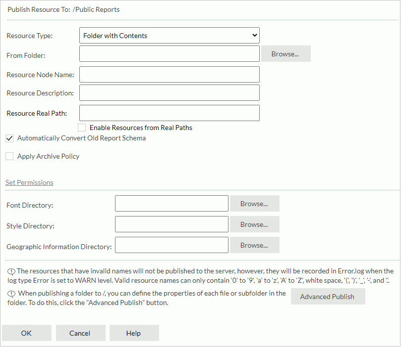 Publish from Server Machine dialog