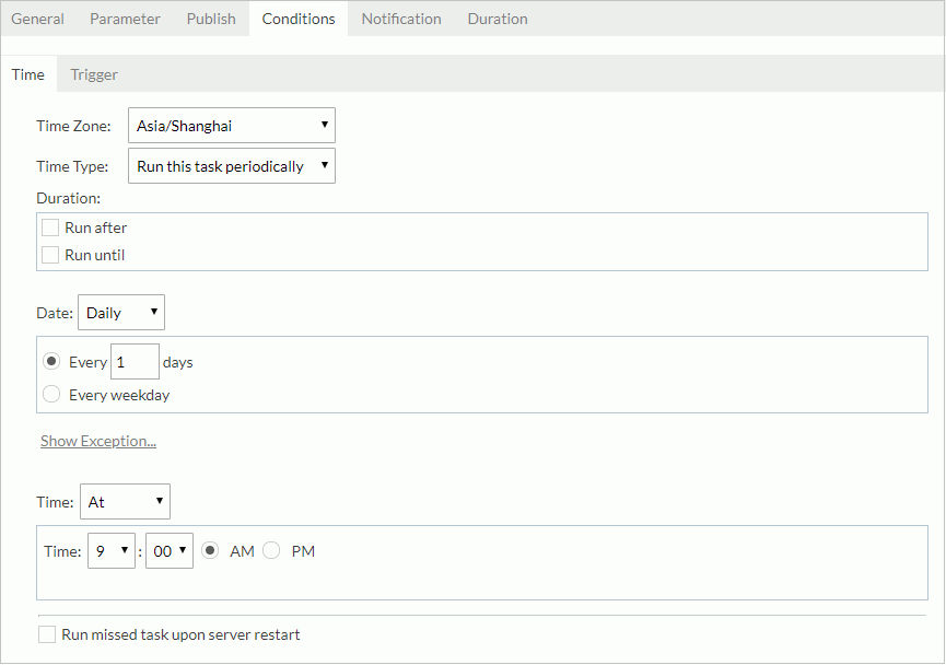 Schedule dialog - Conditions tab - Time