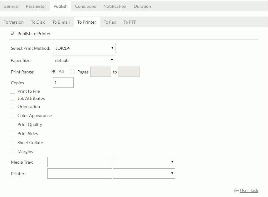 Schedule dialog - Publish tab - To Printer