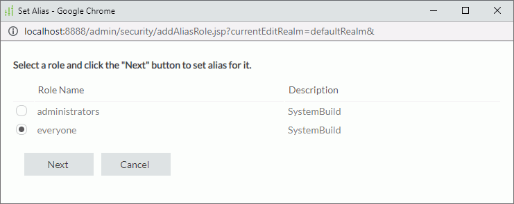 Set Alias dialog - Select