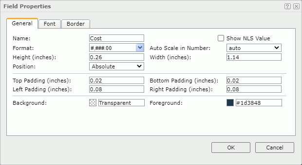 Field Properties dialog box - General tab