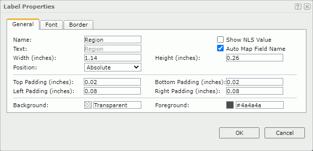 Label Properties dialog box - General tab