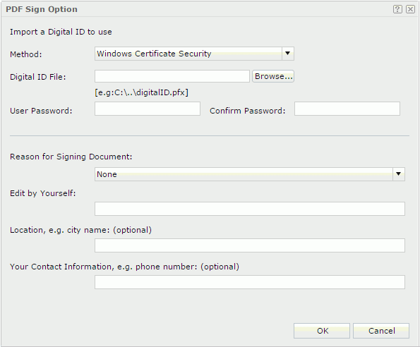 PDF Sign Option dialog