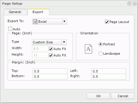 Page Setup dialog - Export