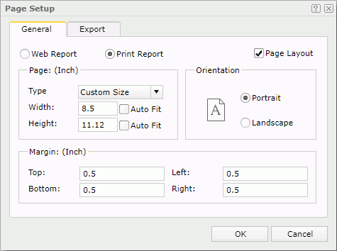 Page Setup dialog - General - Web Report