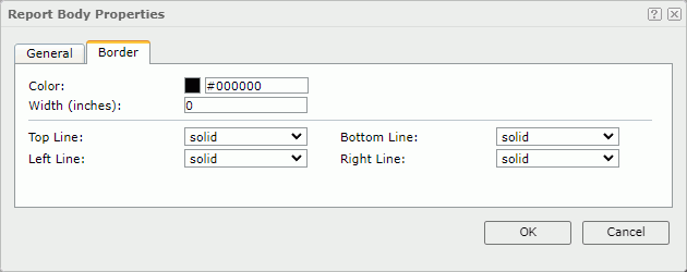 Report Body Properties dialog box - Border tab