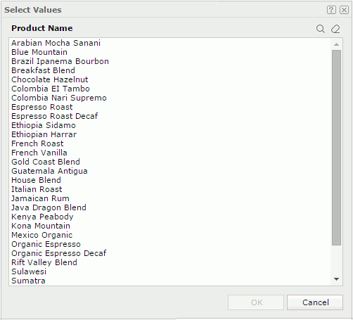 Select Values dialog box