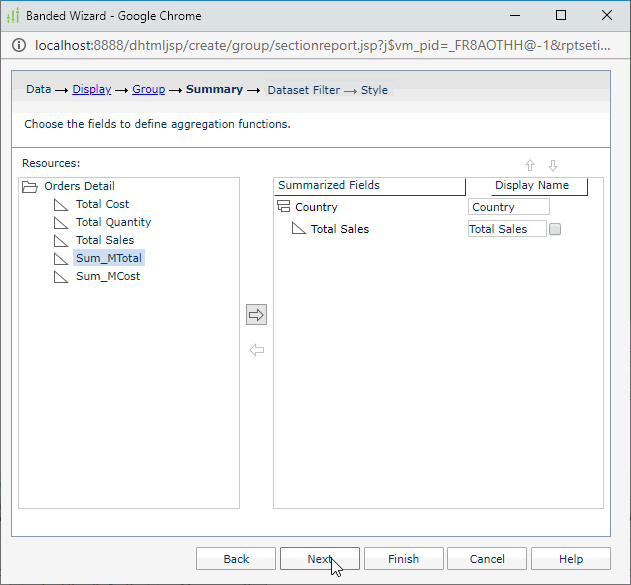 Add Banded Summary Field