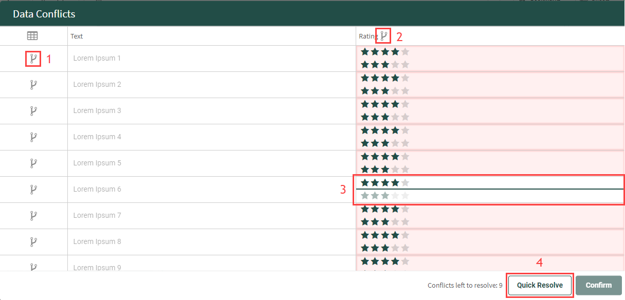 Data Conflicts resolution Buttons